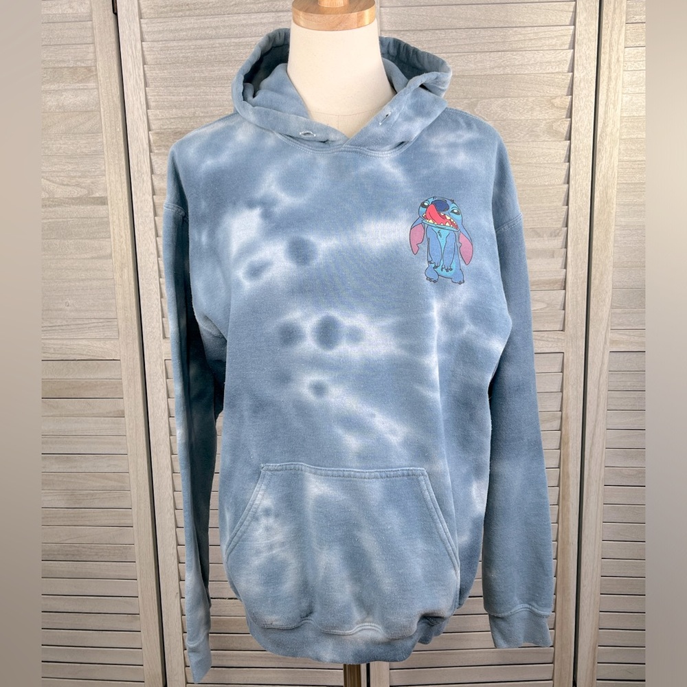 DISNEY Stitch Pullover Hooded Sweatshirt Blue Tie Dye-Medium